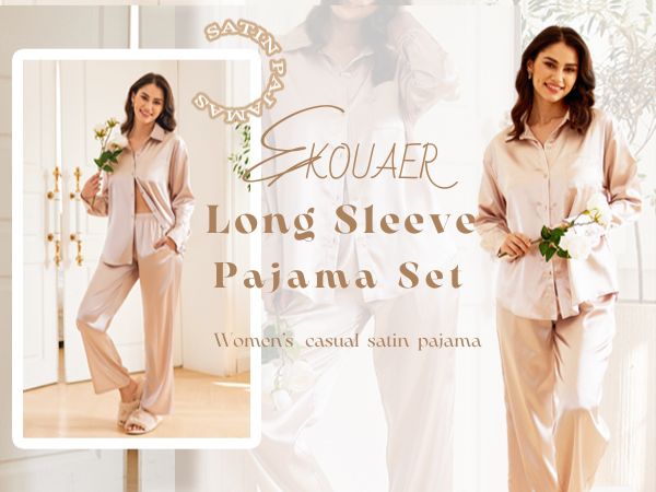 women''s long sleeve satin pajama set 