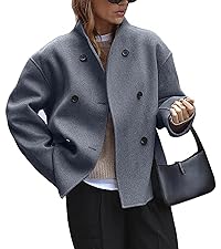 womens wool blend coat double breasted long sleeve solod color jacket