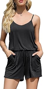 DouBCQ Womens Summer Cami Romper Casual Short Jumpsuits with Pockets