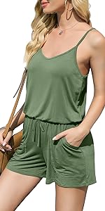 DouBCQ Womens Summer Cami Romper Casual Short Jumpsuits with Pockets