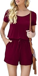 DouBCQ Womens Summer Short Sleeve Romper Casual Short Jumpsuits with Pockets