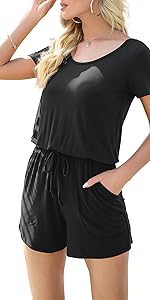 DouBCQ Womens Summer Short Sleeve Romper Casual Short Jumpsuits with Pockets