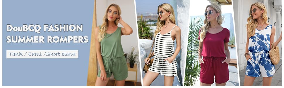 Womens Summer Romper Casual Short Jumpsuits with Pockets