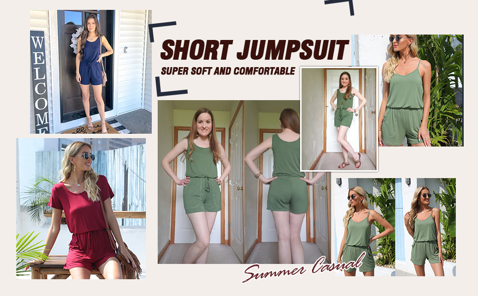 Womens Summer Romper Casual Short Jumpsuits with Pockets