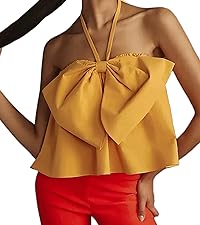 Bow knot sleeveless backless halter peplum crop tube tank top