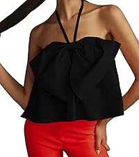 Bow knot sleeveless backless halter peplum crop tube tank top