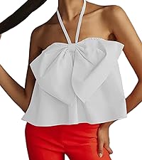 Bow knot sleeveless backless halter peplum crop tube tank top