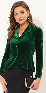 B0B23L7ZQ1 Notched Lapel Velvet Blazer