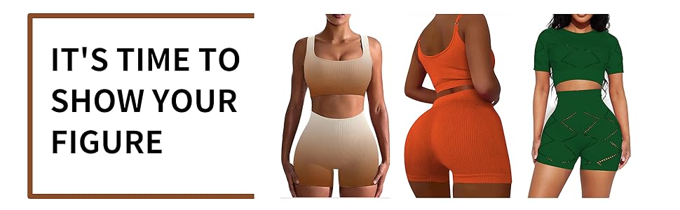 Workout Sets Two Piece Outfits for Women Ribbed Crop Tank Top High Waist Leggings Active Wear