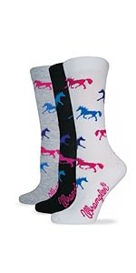 Wrangler Women''s Ladies Horse Crew Socks 3 Pair Pack