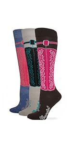 Wrangler Women''s Ladies Wild West Boot Socks 3 Pair Pack