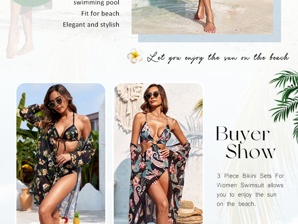 Women''s Swimming Suit Floral Print Swimsuit and Skirt Beach Cover Up Sarong Bathing Suit