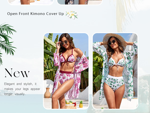 Women''s Swimming Suit Floral Print Swimsuit and Skirt Beach Cover Up Sarong Bathing Suit