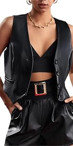 black leather vest black PU vest