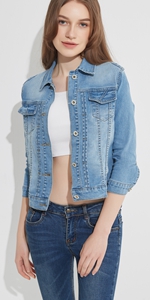 3/4 sleeve cropped jeans jacket for women