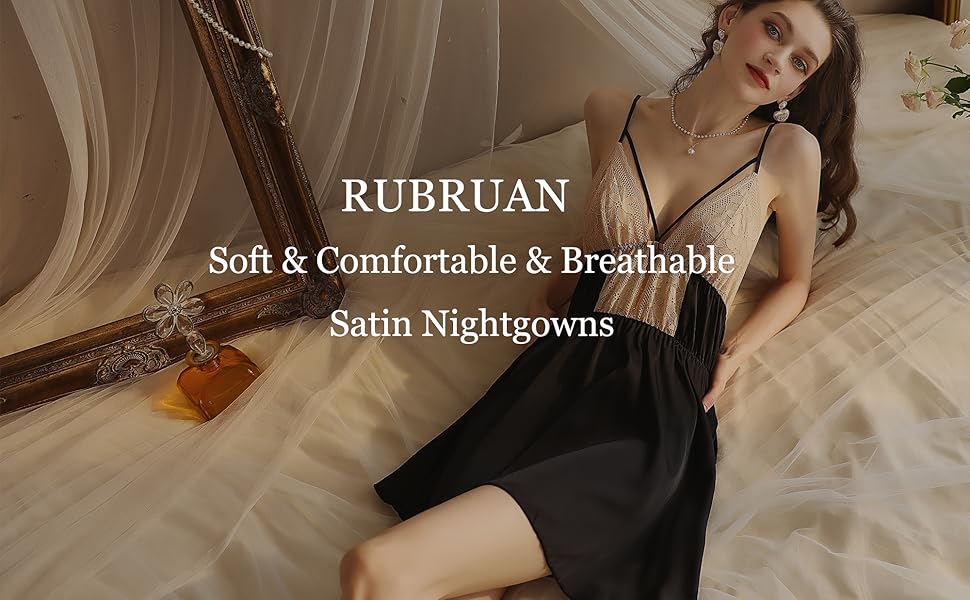 Women''s Nightgown Sleeveless Nightshirt Full Satin Sleepwear Sexy Silk Nightdress Halter dress