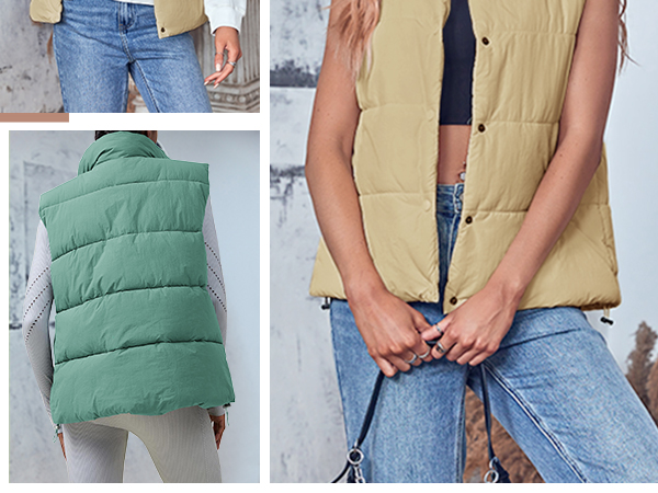 Womens Puffer Vest Stand Collar Zip Up Sleeveless Padded Gilet Coat