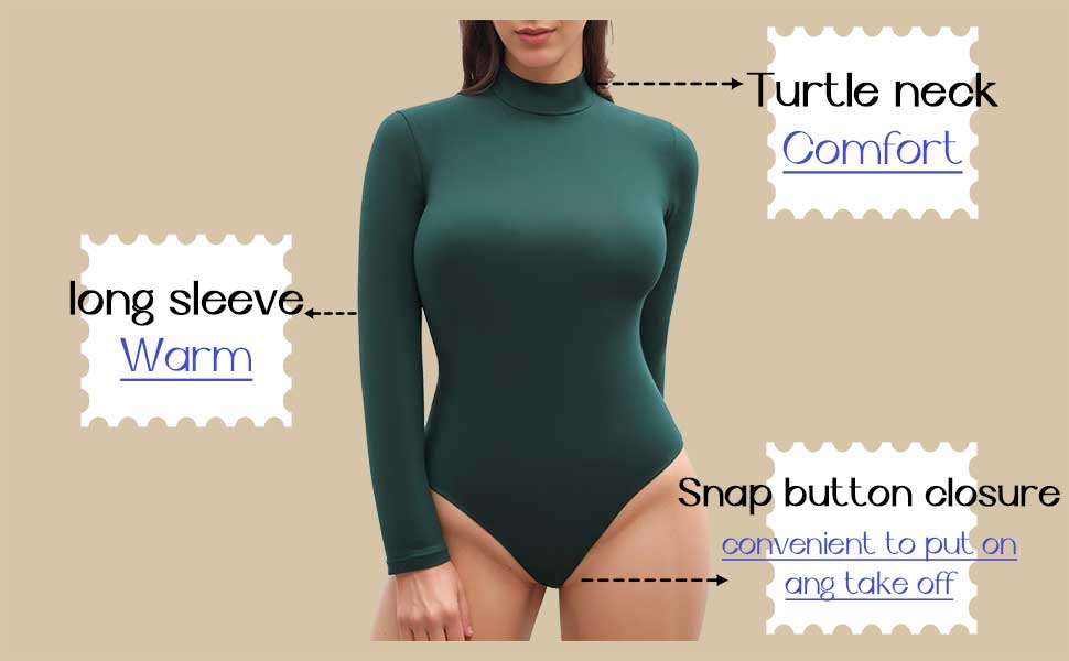 This long sleeve bodysuit has a mock turtle neck  for added warmth.