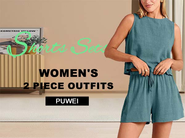 Women’s Summer 2 Piece Outfits Shorts Sets Sleeveless Crop Top Tank and High Waisted Shorts Romper