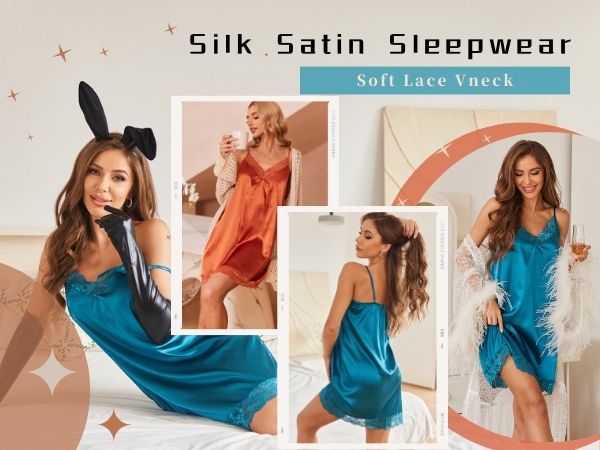 Nightgown silky nithgown sleeveless nightgown chemise full slips v neck nightgown lace sleepwear