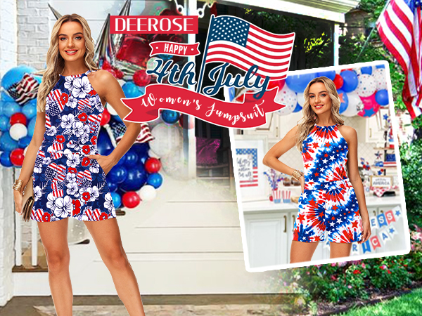 Girl''s Halter Neck Rompers July 4th Backless Shorts Sexy