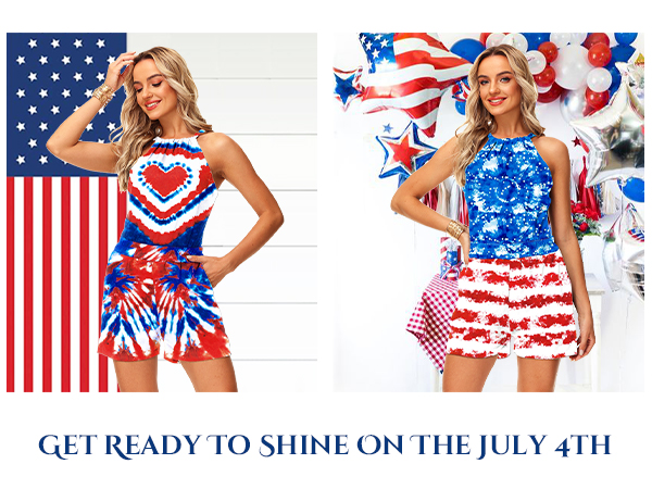 July Fourth Romper for Women Tie Back Rompers 