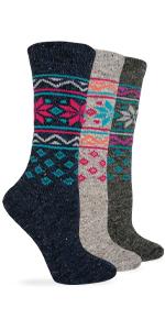 snowflake pattern merino wool crew socks