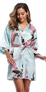 Women peacock robe floral dressing gown silk bridesmaid robe