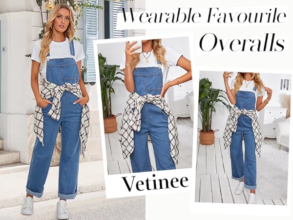 Vetinee Women''s Casual Denim Jumpsuits Jean Overalls Woman