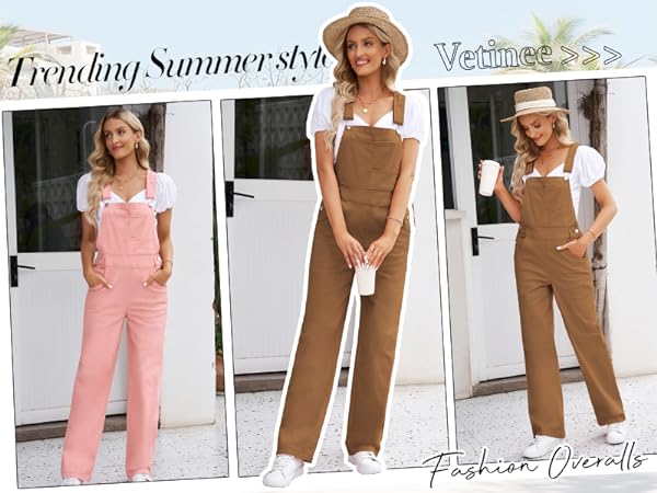 Vetinee Denim Jumpsuits for Women Casual Bib Overalls Women