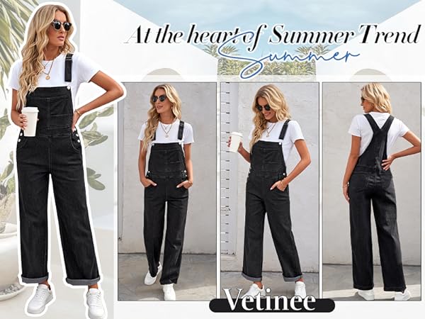 Vetinee Denim Overall Jumpsuit for Women Casual Overalls for Women