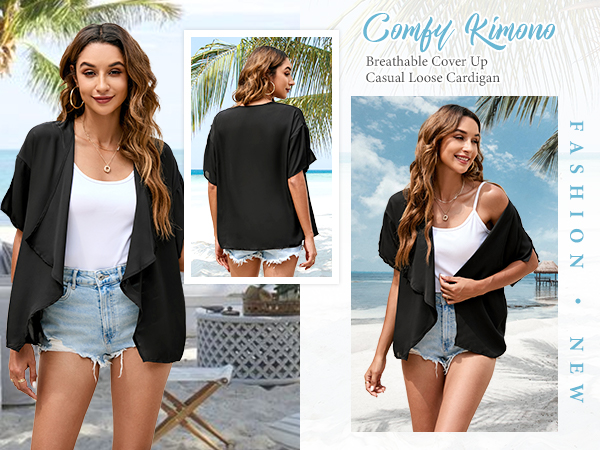 kimono cardigan short sleeve beach cover up shirt