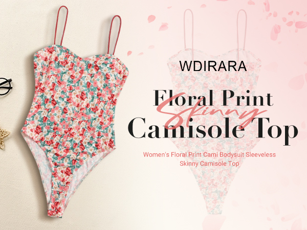 WDIRARA Women''s Floral Print Cami Bodysuit Sleeveless Skinny Camisole Top