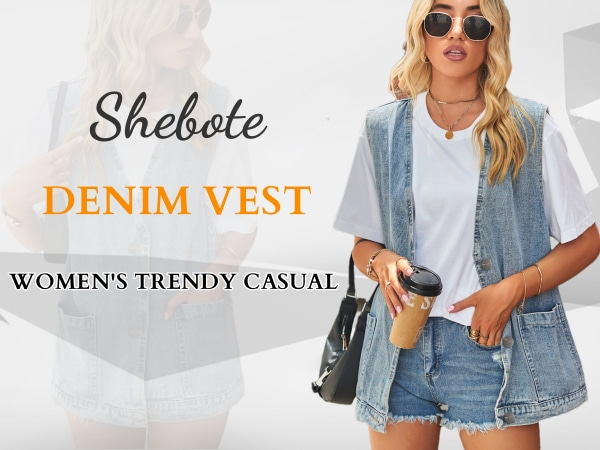 Denim Jean Vest for Women Oversized Sleeveless Button Down Denim Jean Vest Waistcoat Shacket Jacket 