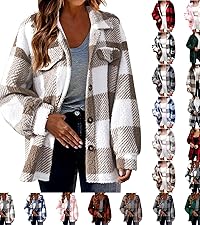 Womens Fuzzy Plaid Shacket Jacket Furry 2023 Fall Winter