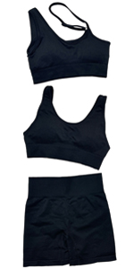 One Shoulder and Spaghetti Strap Sports Bra Shorts Set