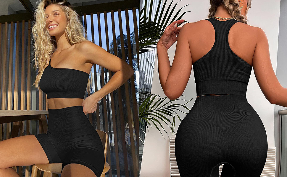 ribbed 4 piece workout outfits