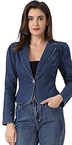 B0CJHLHHSS One Button Denim Blazer