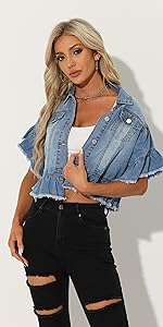 B0CNCDJG71 Denim Peplum Hem Shirts