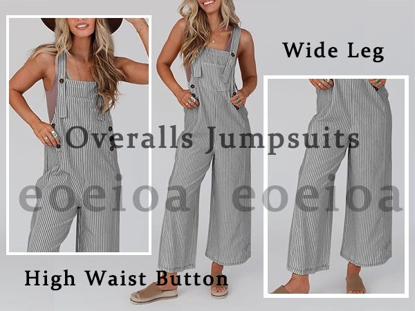 Vertical Stripe Jumpsuit Women Summer Linen Jumpsuit Wide Leg Bib Overalls