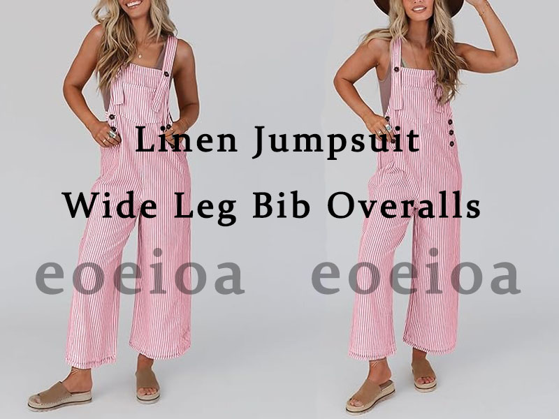 Vertical Stripe Jumpsuit Women Summer Linen Jumpsuit Wide Leg Bib Overalls