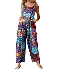 UOFOCO Bohemian Women''s Patchwork Dual Pocket Jumpsuits