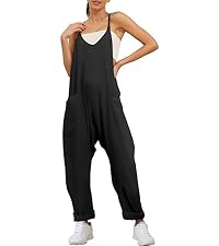 Womens Solid Casual Loose Sleeveless Spaghetti Strap Jumpsuits Rompers Overalls with Pocket