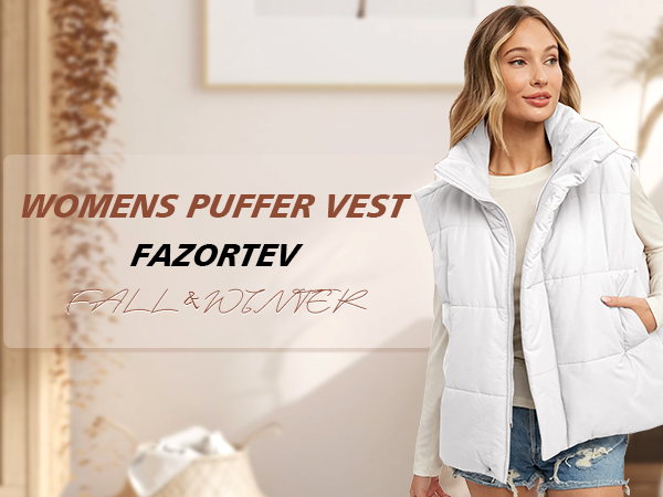 Womens Oversized Puffer Vest Zip Up Stand Collar Sleeveless Padded Jacket Coat