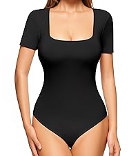 black square neck bodysuits for women