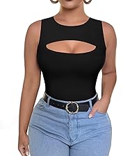 black cut out tank top for women