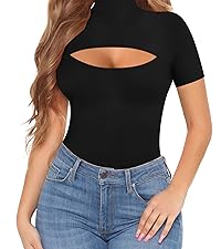 black short sleeve cut out tops