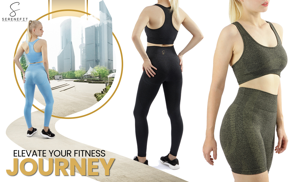 3 Piece Workout Sets For Women Sky Blue Black Olive Green High Waisted Leggings and Shorts