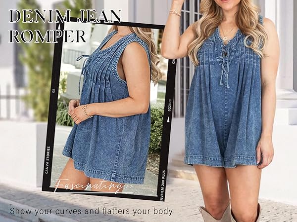 Tie Front Denim Romper Overall