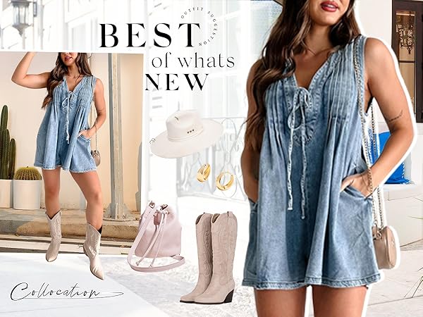 Tie Front Denim Romper Overall